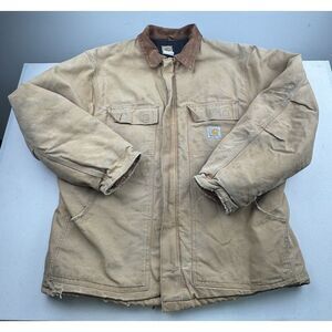 Vintage Carhartt Jacket Adult Brown Canvas Full Zip Distressed Sz 52 XXL? *HOLE*